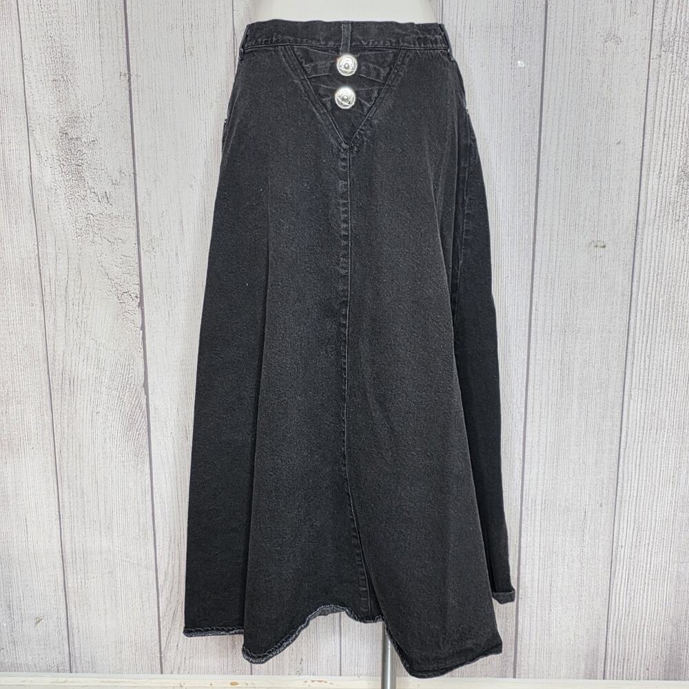 Vintage Roughrider Black Denim Maxi Skirt Concho Western Prairie USA 15/16